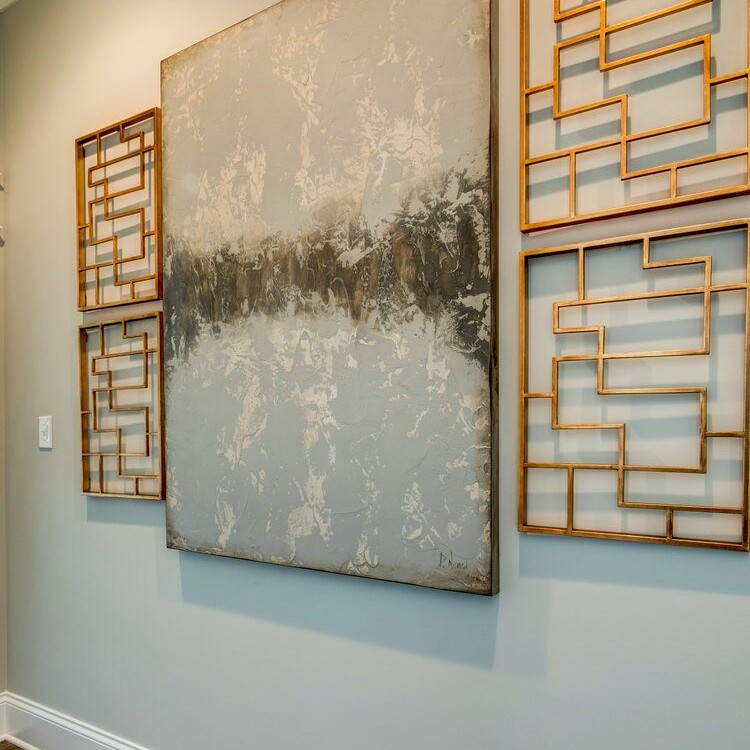 Beautiful Chinese wall art adorns the entryway of a new home in Carmel, Indiana.