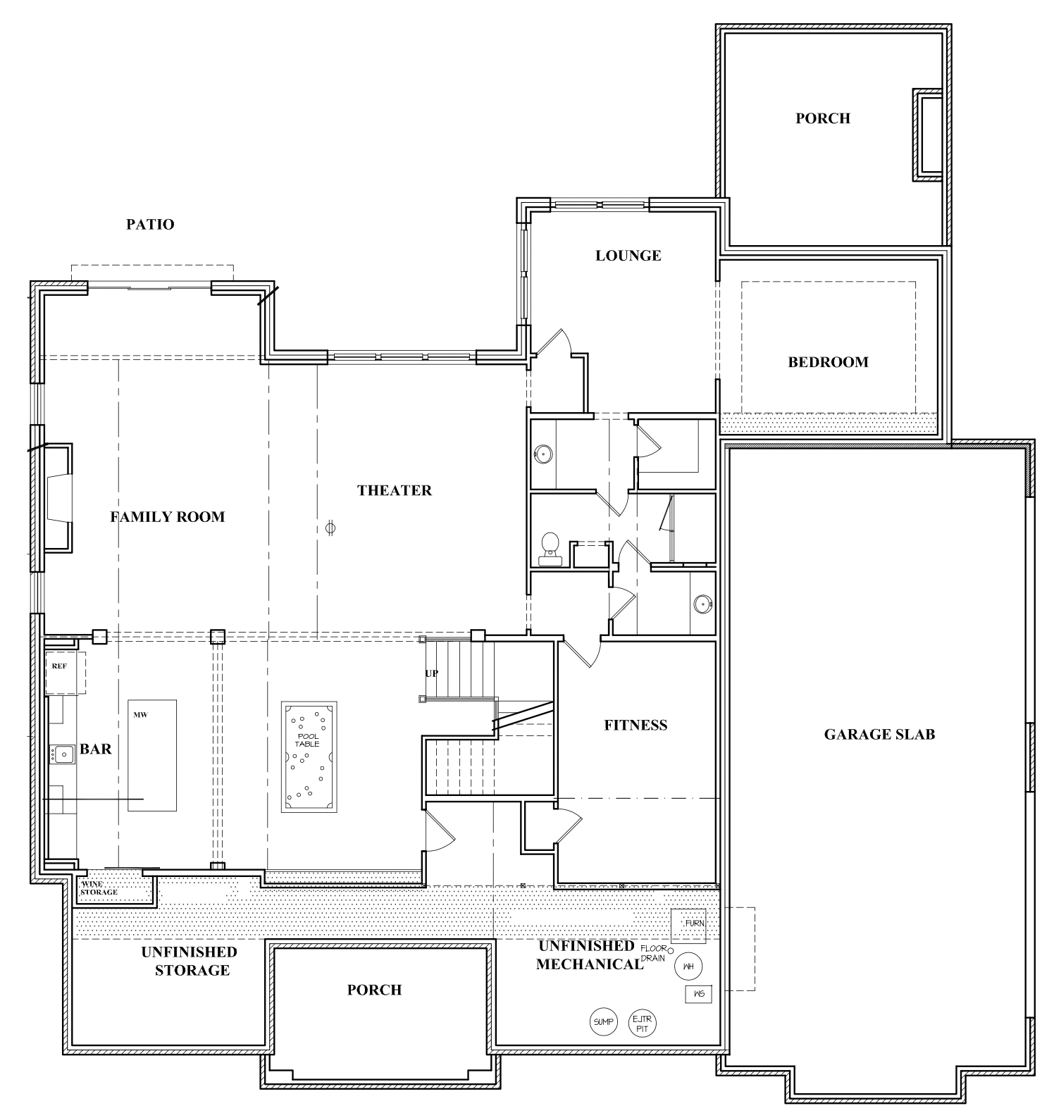 A custom home floor plan in Carmel Indiana with two bedrooms and two bathrooms.