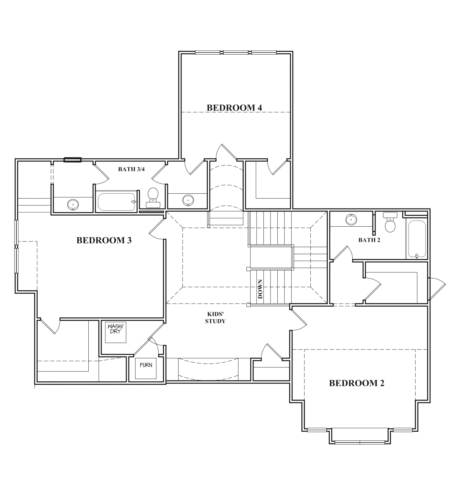 A floor plan with TWO bedrooms and TWO bathrooms, perfect for those searching for new homes for sale in Carmel Indiana or a luxury custom home builder in Westfield Indiana.