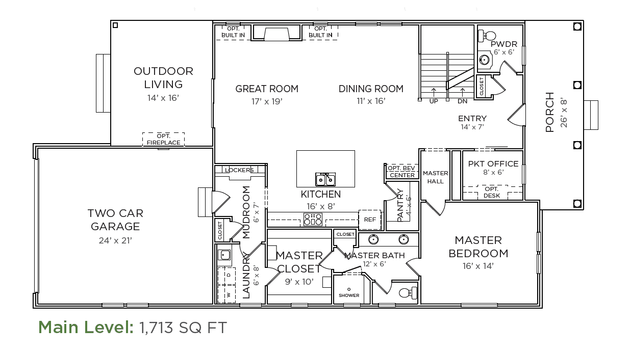 A floor plan for Jackson's Grant model home with two bedrooms and two bathrooms.