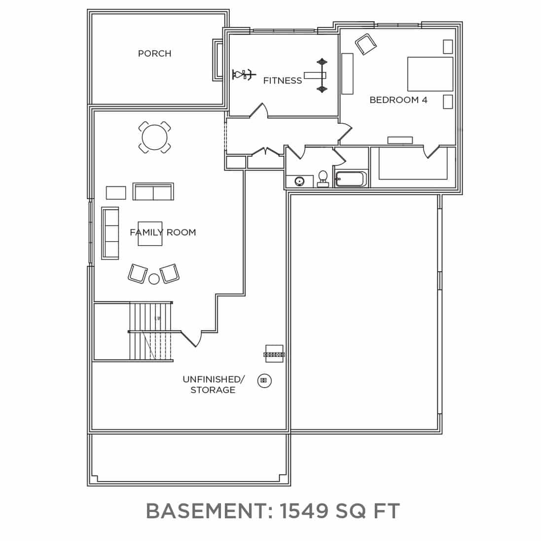A floor plan for a Custom Home with a Basement in Carmel, Indiana.