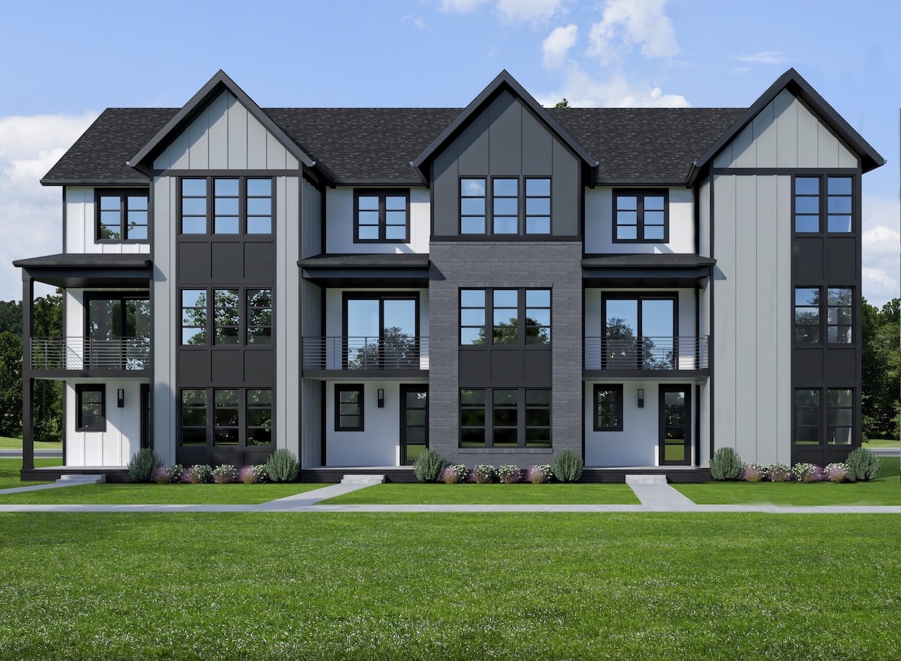 A three-story townhouse rendered by a Custom Home Builder in Carmel Indiana.