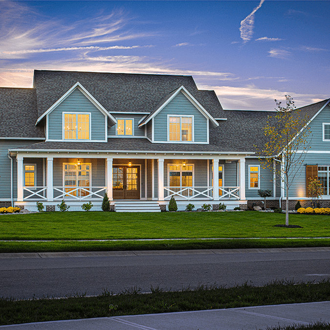 A home with a large front porch.