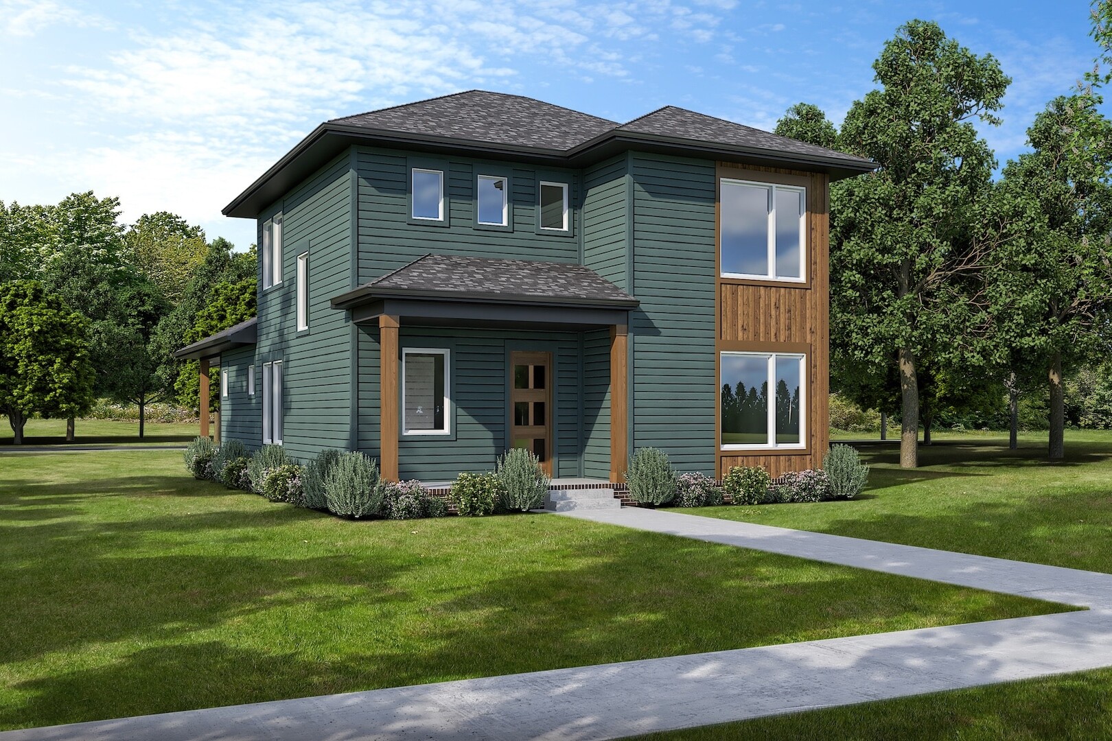 A rendering of a custom two-story home in Fishers, Indiana.