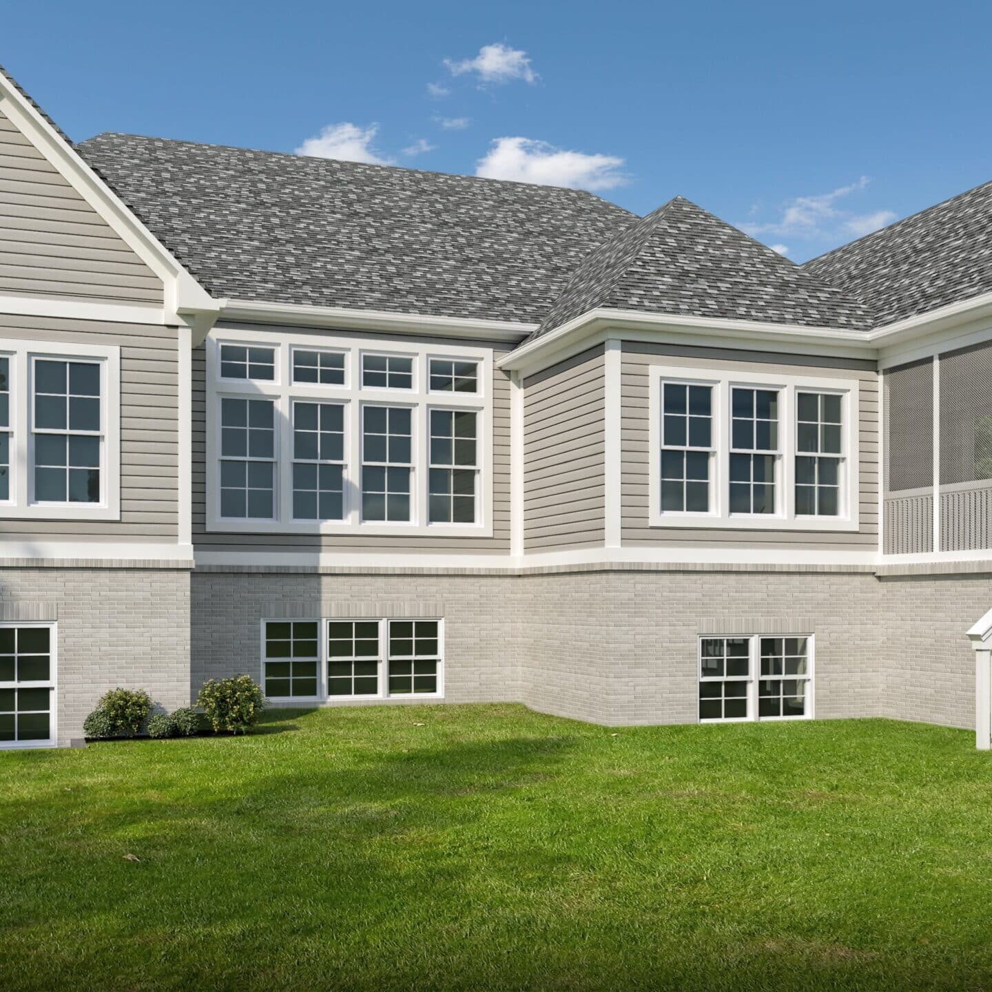 A rendering of a new home with a porch and steps, designed by a custom home builder in Carmel Indiana.