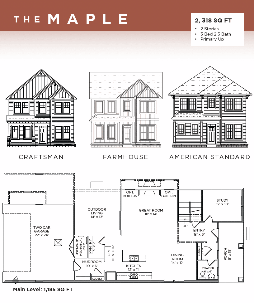 The maple floor plan, offered by a leading custom home builder in Carmel and Fishers Indiana, is perfect for those looking for a new home.