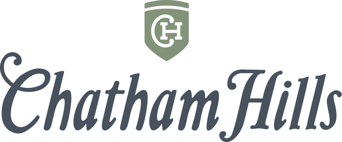 The chatham hills logo on a green background.