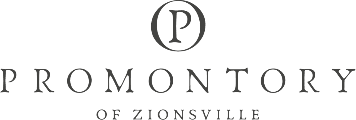 The luxury custom home builders of Holliday Farms proudly present the Promontory of Zionsville logo.
