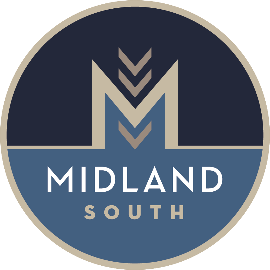 The logo for Midland South, featuring townhomes in Westfield.